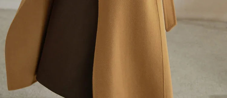 SENTUBILA Women 100% Wool Long Wrap Coat 2025 Elegant Notched Collar Belted Warm Double Faced Woolen Winter Overcoat W24O43352