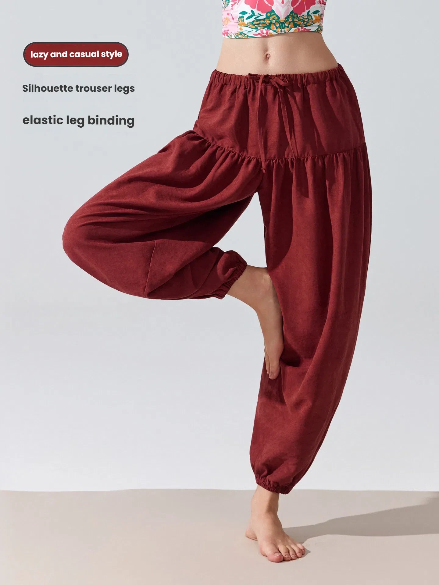 Women's Jogger Pants Haram Pants Cotton Blend High Waist Elastic Drawstring Wide Leg Lounge Trousers for Yoga Gym Fitness