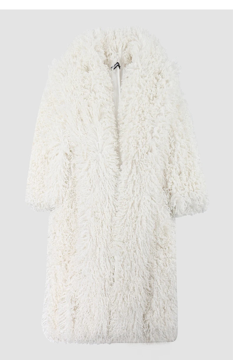 Lautaro Winter Extra Long Soft Thick Warm Fluffy Black Fuzzy Shaggy Hairy Faux Fur Coat Women Sashes Luxury Furry Overcoat 2023