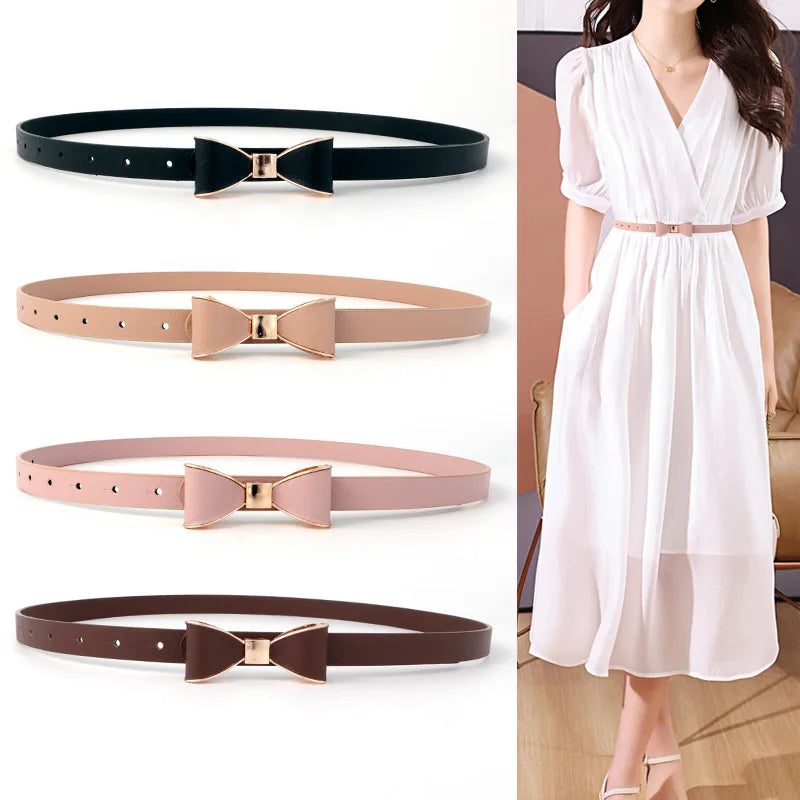 New women's bow belt, fashionable gold buckle belt, paired with dress jeans belt, candy colored slim fit belt