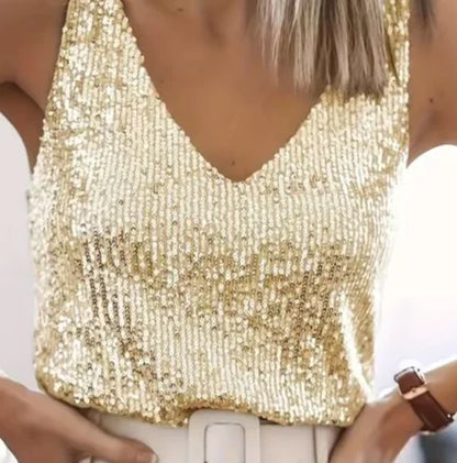 Fashion Sexy V-Neck Tank Tops For Women Elegant Solid Loose Sleeveless Pullover Top Summer New Party Womens Clothing 2025