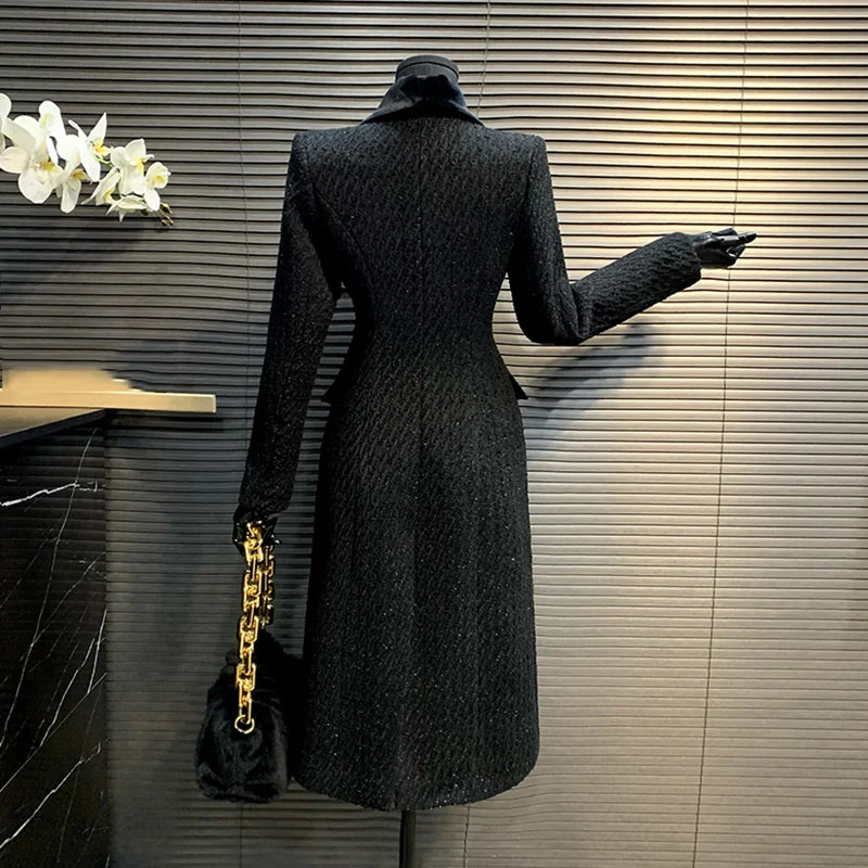 High Quality Women Woolen Coat Korean Style 2025 New Mid-Length Autumn And Winter Black Temperament Slim Women Woolen Coat H497