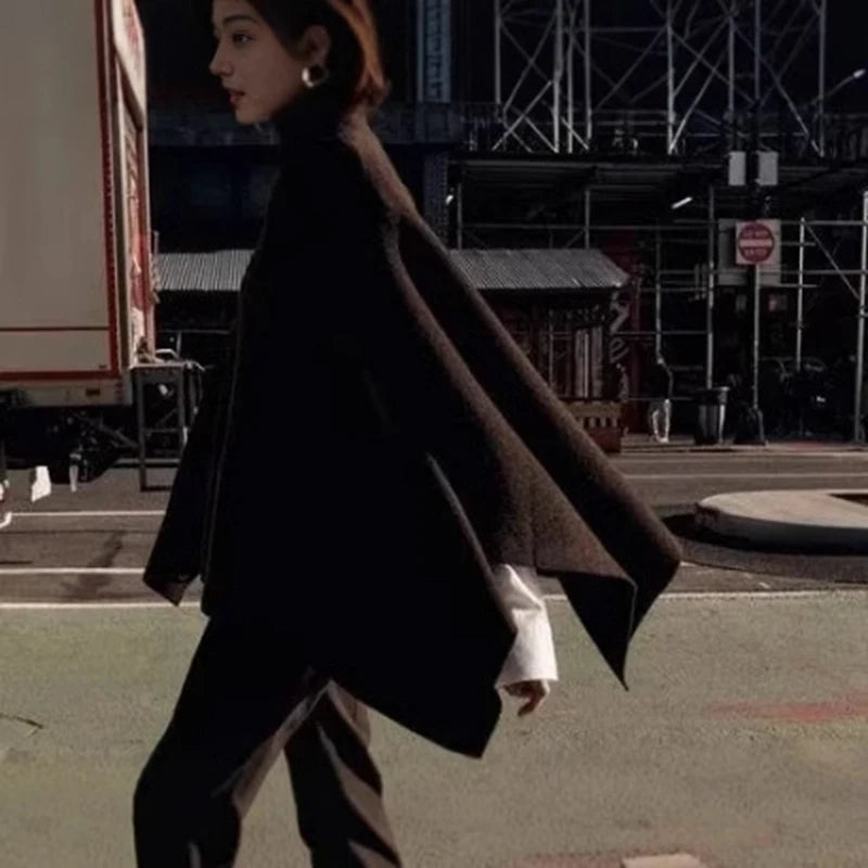 Women's Shawl Wrap Poncho Cape Cardigan Shawls for Fall Winter Spring Loose Stand Collar Asymmetric Knitted Cape Jacket