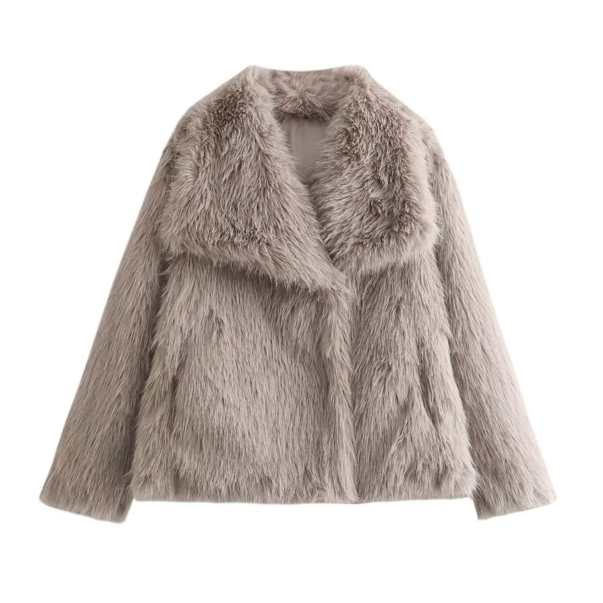 Women's 2025 New Large Lapel Thickened Coat Artificial Fur Effect Temperament Elegant Warm Jacket