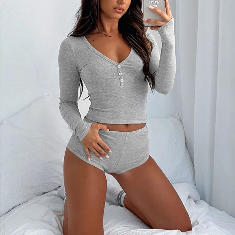 Button-down Pajama Shorts Set