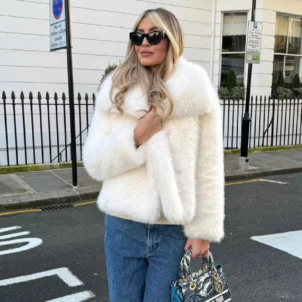 Women's 2025 New Large Lapel Thickened Coat Artificial Fur Effect Temperament Elegant Warm Jacket