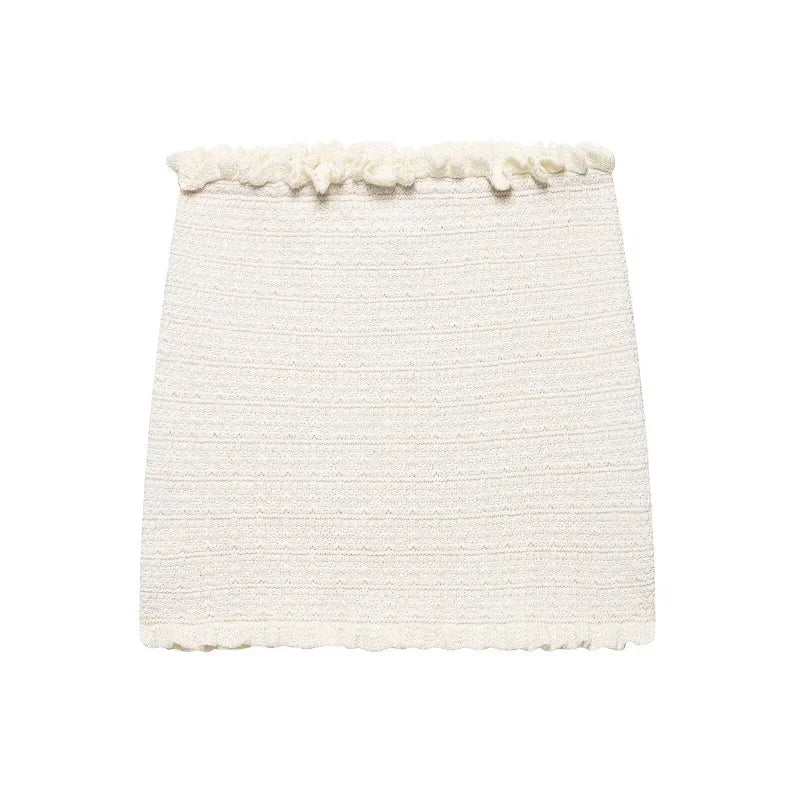 MUJER Pink Knit Skirt Set 2 Piece Woman Pleated Long Skirts for Women off Shoulder Ruffle Top Women's Skirts Set Summer Outfit