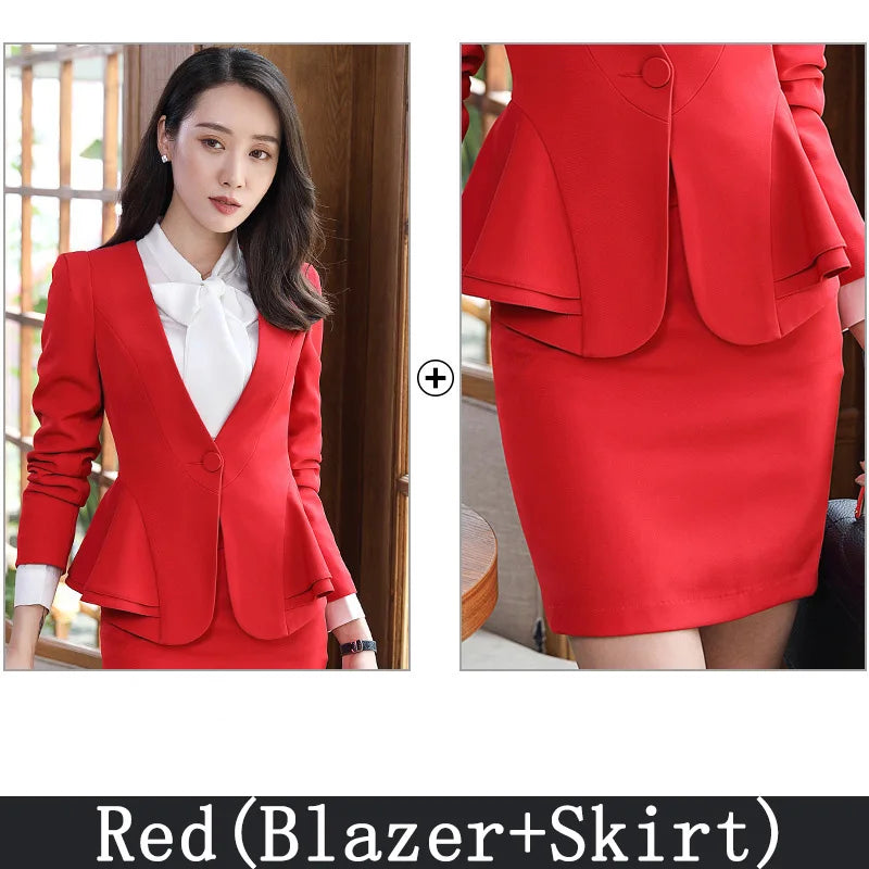 Slim 2 Piece Blazer and Skirt 2024 Spring Autumn New Fashion Office Ladies Ruffle Hem Single Button Blazers Solid Skirt Suits