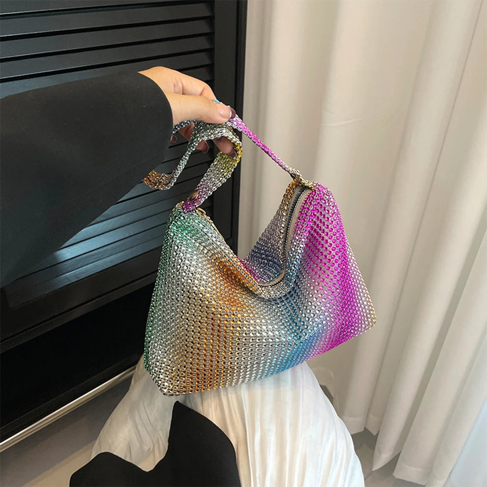 Glitter Evening Dinner Clutch Bag Women Lady Stylish Evening Bag Rhinestone  Large Capacity Underarm Bag Everyday Shoulder Bag