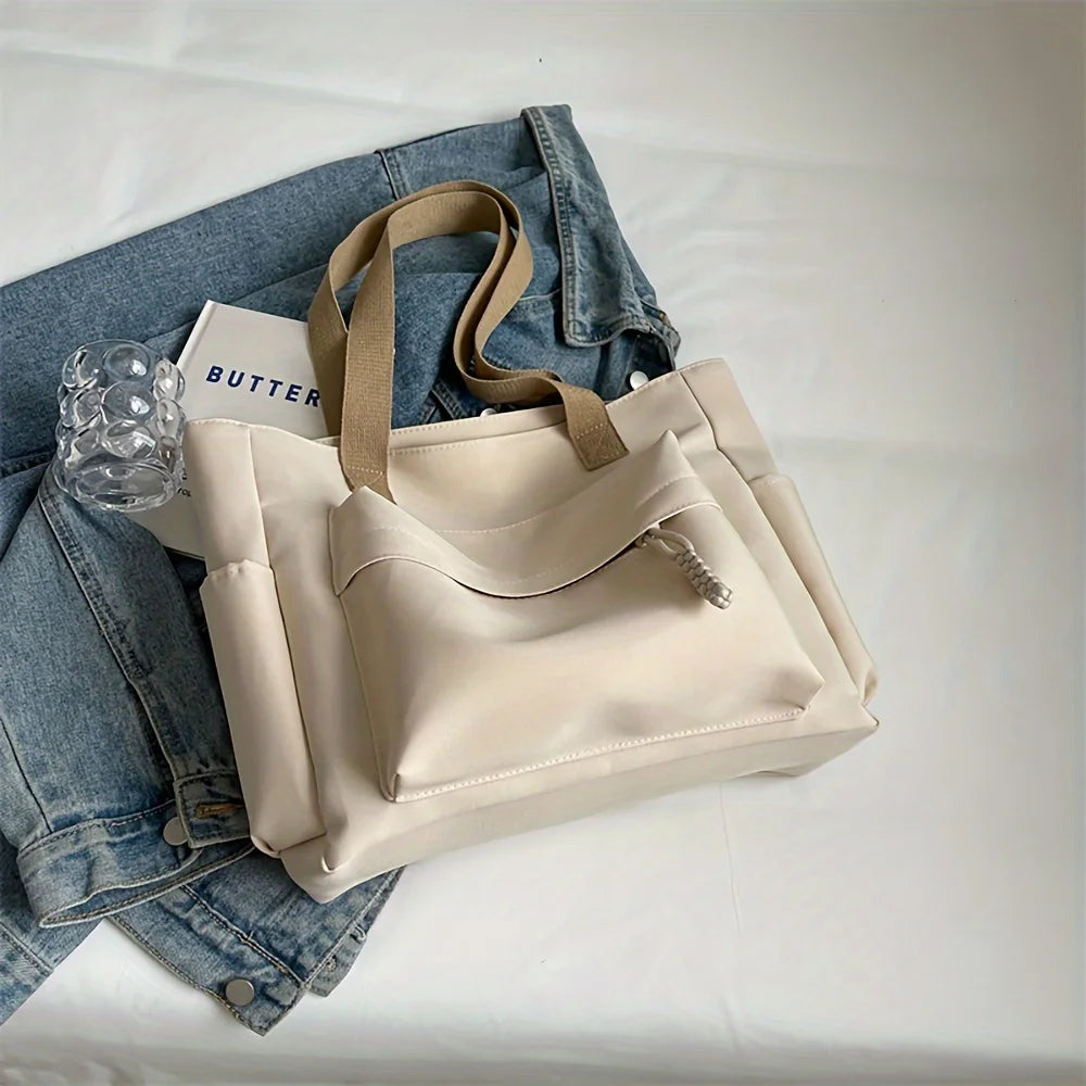 Nylon Tote Bag with Multiple Pocket Lightweight Foldable Design for Office Commute Shopping Fitness Storage Handbag Shoulder Bag