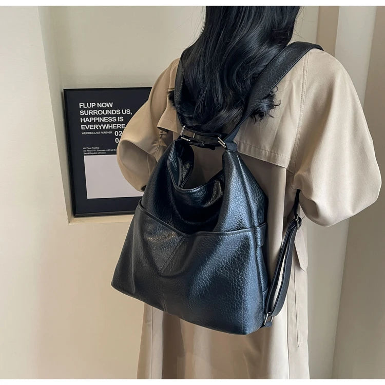 Versatile Student PU Backpack Women New Large Capacity Commute Travel Shoulder Crossbody Bags Fashion All-matched Tote Bag