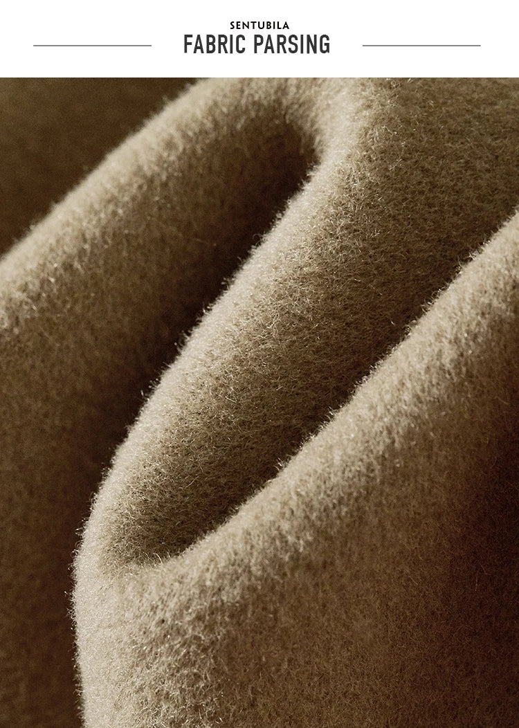 SENTUBILA Women's Long Woolen Overcoats 2025 Winter Outerwear Elegant Turtleneck Warm Double Breasted Belt Wrap Coat W24O42064