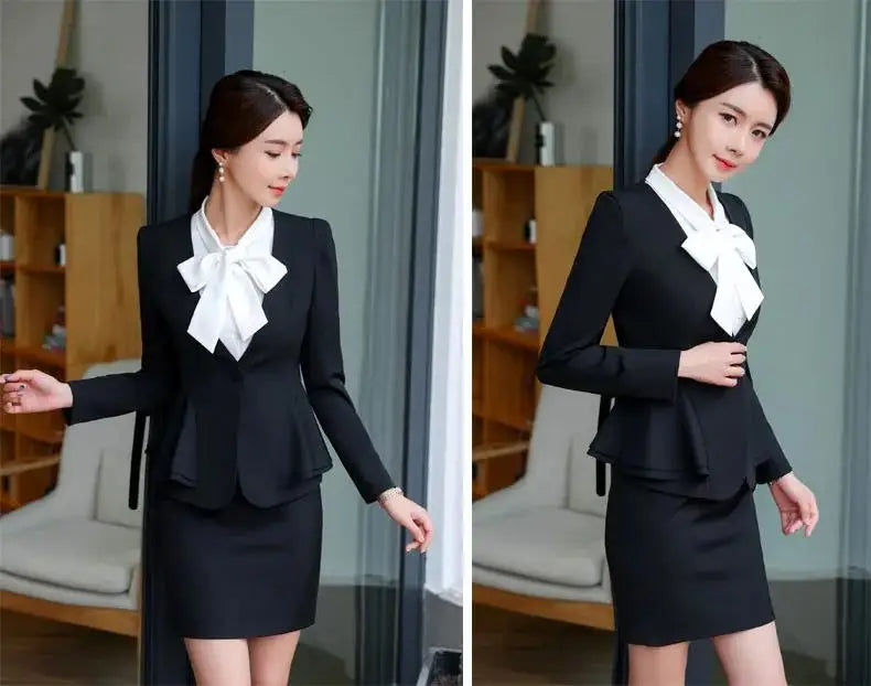 Slim 2 Piece Blazer and Skirt 2024 Spring Autumn New Fashion Office Ladies Ruffle Hem Single Button Blazers Solid Skirt Suits
