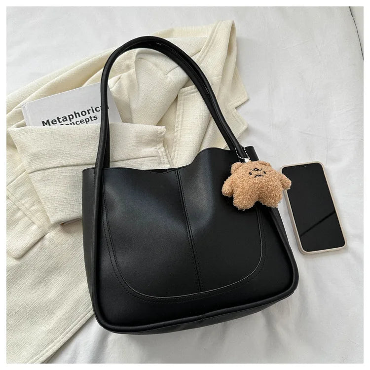 Women's Retro Tote - High-Quality Solid Color, Minimalist Large-Capacity Commuter Handheld/Single-Shoulder