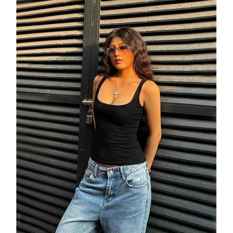 Women Scuplted Square Neck Tank Top