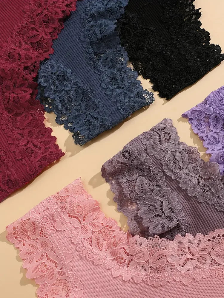 5Pcs/set Floral Lace Cotton Panties