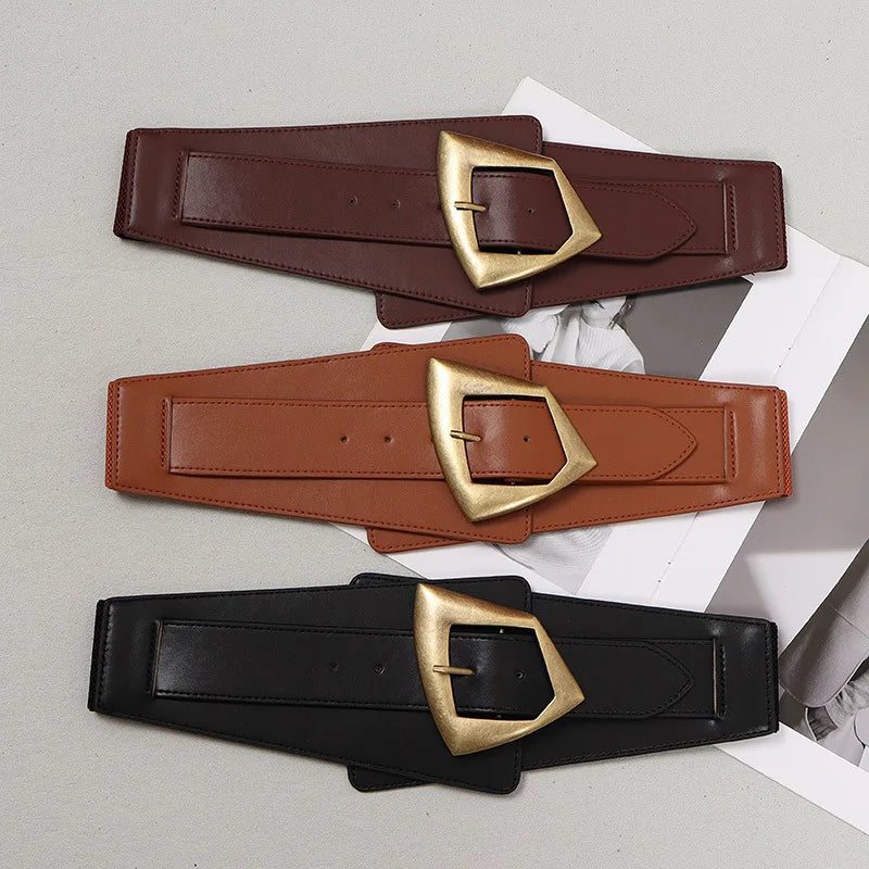 2025 New Fashion PU Elastic force Leather Women Wide Corset Belt Luxury Design Metal Buckle Waist Belt Dress Belt Accessories