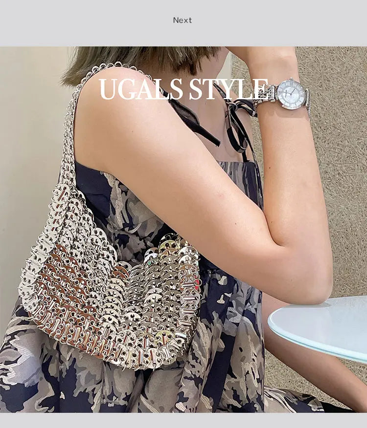 Bling Shiny Metal Sequined Dumpling Bag Woven Handmade Women Handbag Fashion Evening Bag Wedding Party Clutch Purse Shoulder Bag
