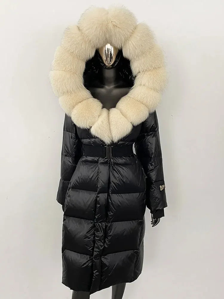 OFTBUY Winter Women Coat Real Fox Fur Collar Hooded Jacket Thick Warm Autumn Hat Detachable X-long White Duck Down Overwears