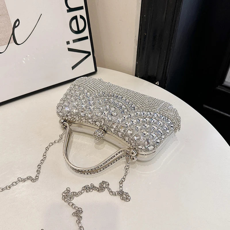 Gold Evening Clutch Bag For Women Luxury Diamond Party Purse Handbag Fashion Tassel Shoulder Crossbody Box Lipstick Bag Designer