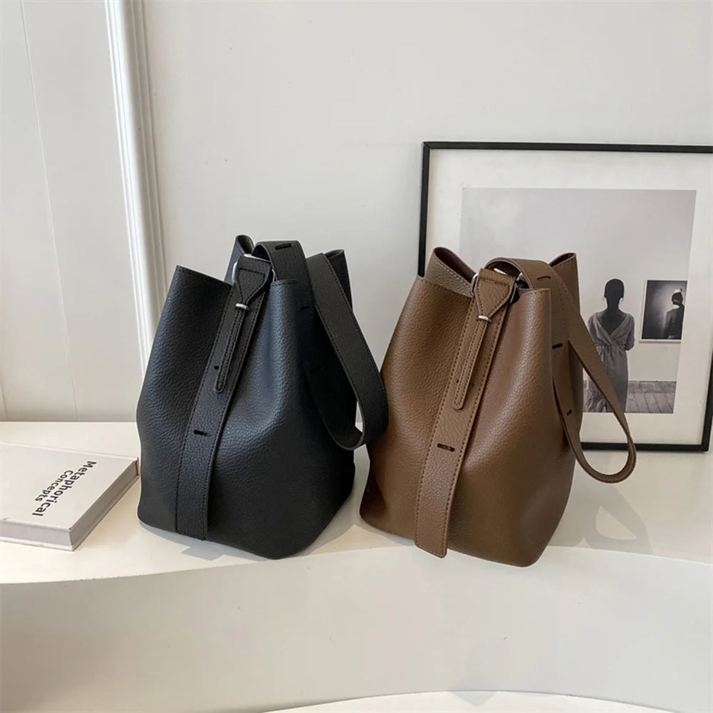 2Pcs/Set Classic Bucket Bag PU Leather Women's Handbag Designer Bag Luxury Grocery Bag Female Shoulder MessengerBag Purse Bolsas
