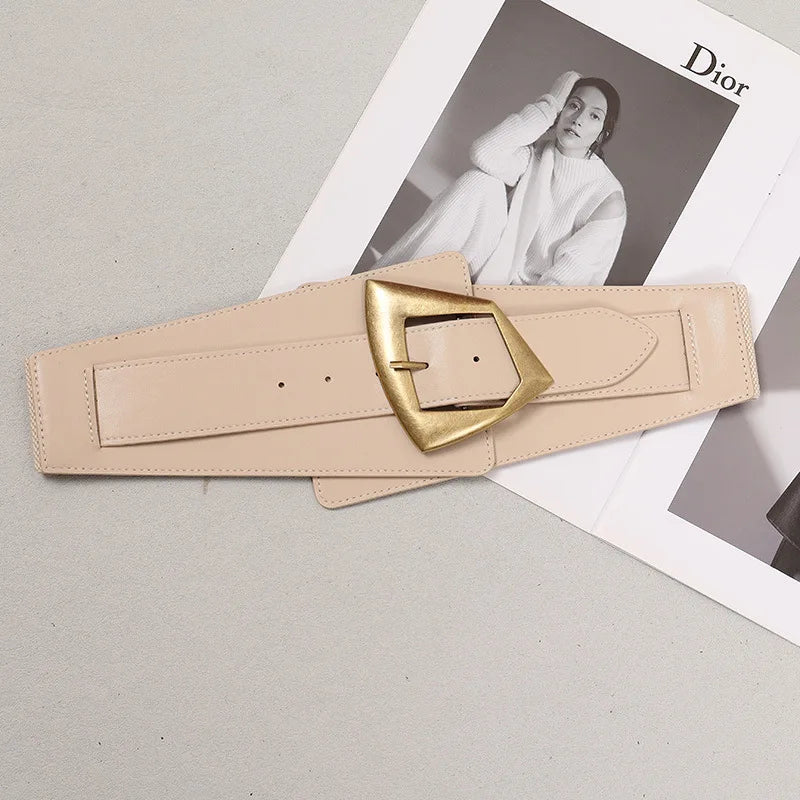 2025 New Fashion PU Elastic force Leather Women Wide Corset Belt Luxury Design Metal Buckle Waist Belt Dress Belt Accessories