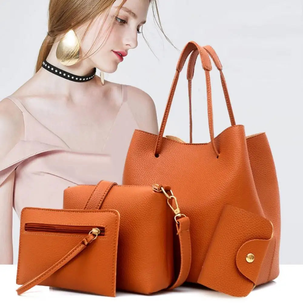 4Pcs Faux Leather Shoulder Bag Women Handbag Crossbody Bags Clutches Purse Set Trend Female Shoulder Bag Casual Purse Set