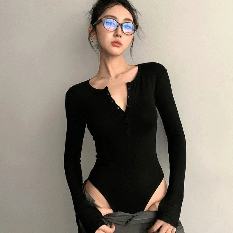 Long Sleeves Bodysuit Autumn Sexy Skinny Basic Tops Solid Color Casual Street Bodysuit For Women ClubWear