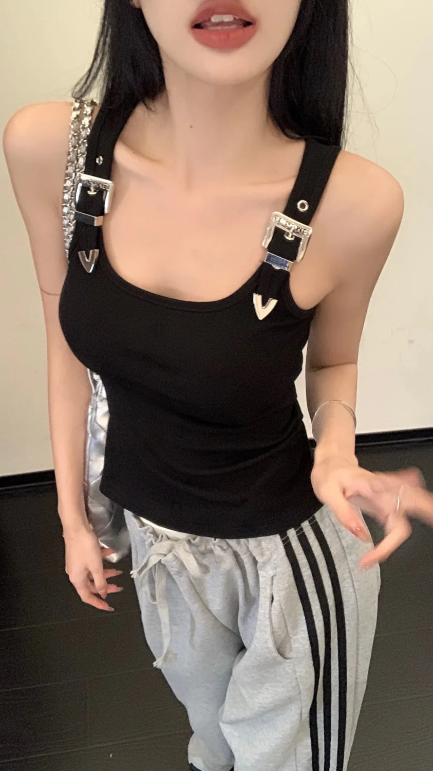 Tanks Women Personality Creativity Casual Trendy All-match Chic Age-reducing Simple Streetwear Solid New Summer Lady Sweet Thin