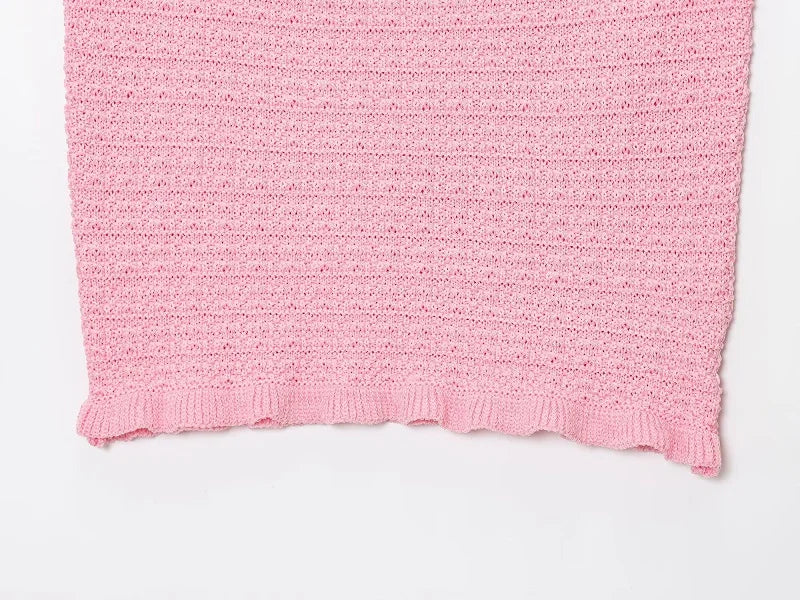 MUJER Pink Knit Skirt Set 2 Piece Woman Pleated Long Skirts for Women off Shoulder Ruffle Top Women's Skirts Set Summer Outfit