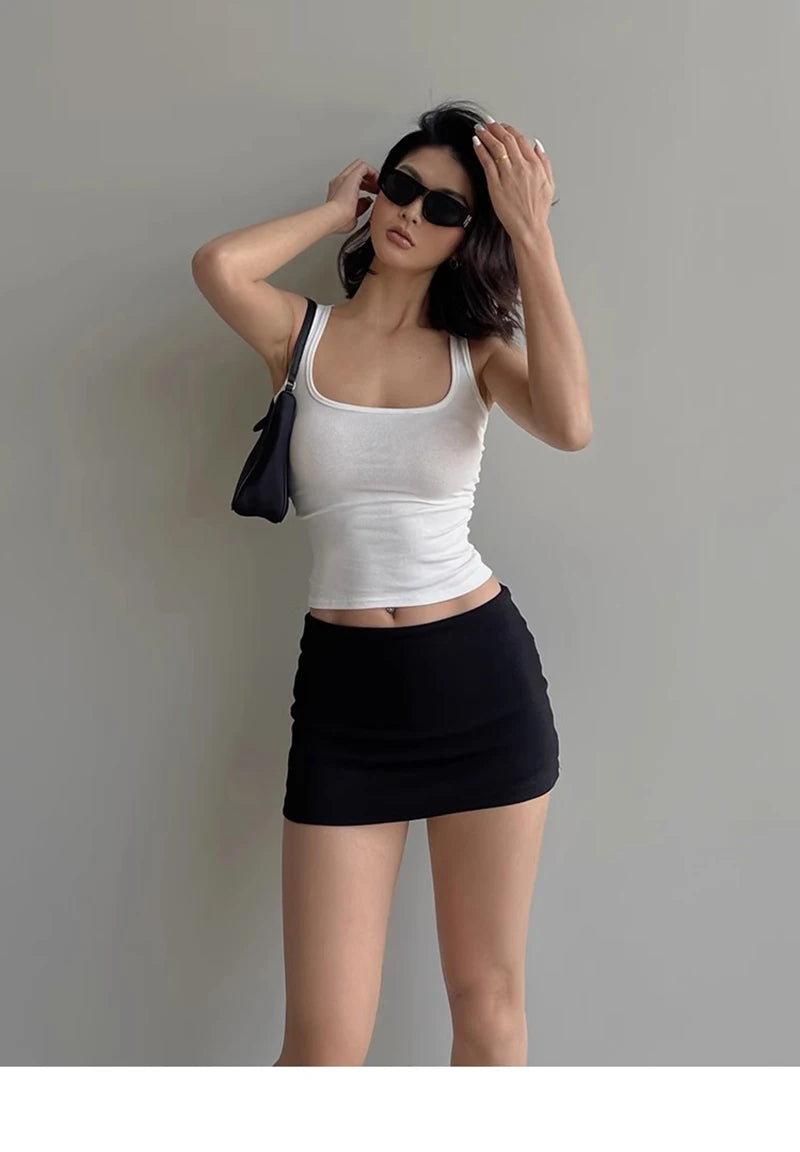 Women Scuplted Square Neck Tank Top