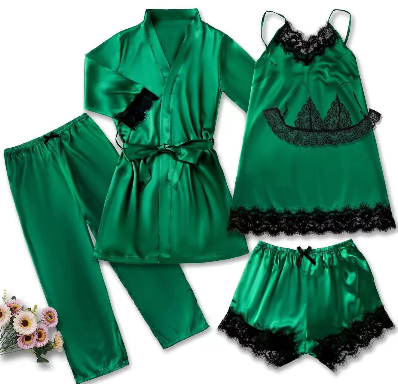 5 Pieces  Satin \ Pajama Set