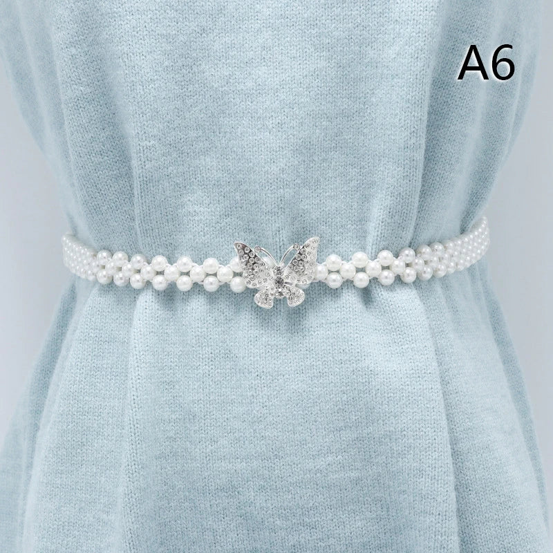 Large Pearl Waist Chain Women's Elastic Belt with Diamond Decoration All-match Skirt Fashion Casual Luxury Design Girdle Gothic