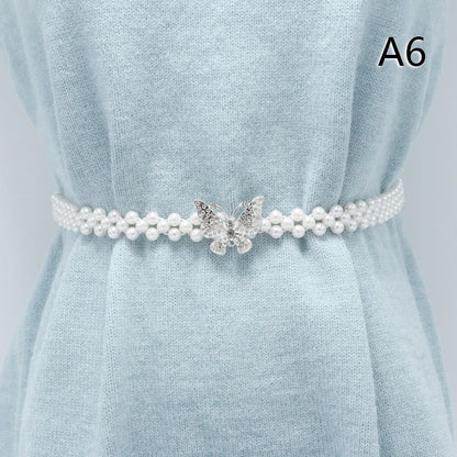 Large Pearl Waist Chain Women's Elastic Belt with Diamond Decoration All-match Skirt Fashion Casual Luxury Design Girdle Gothic