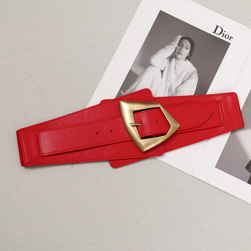 2025 New Fashion PU Elastic force Leather Women Wide Corset Belt Luxury Design Metal Buckle Waist Belt Dress Belt Accessories
