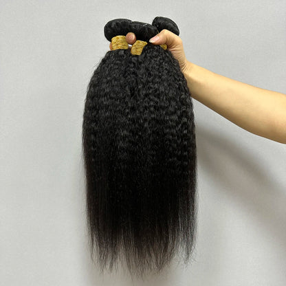 Kinky Straight Human Hair Bundles Deal 100% Human Hair Weaving Yaki Straight Bundle 12A Natural Color Human Hair Extensions