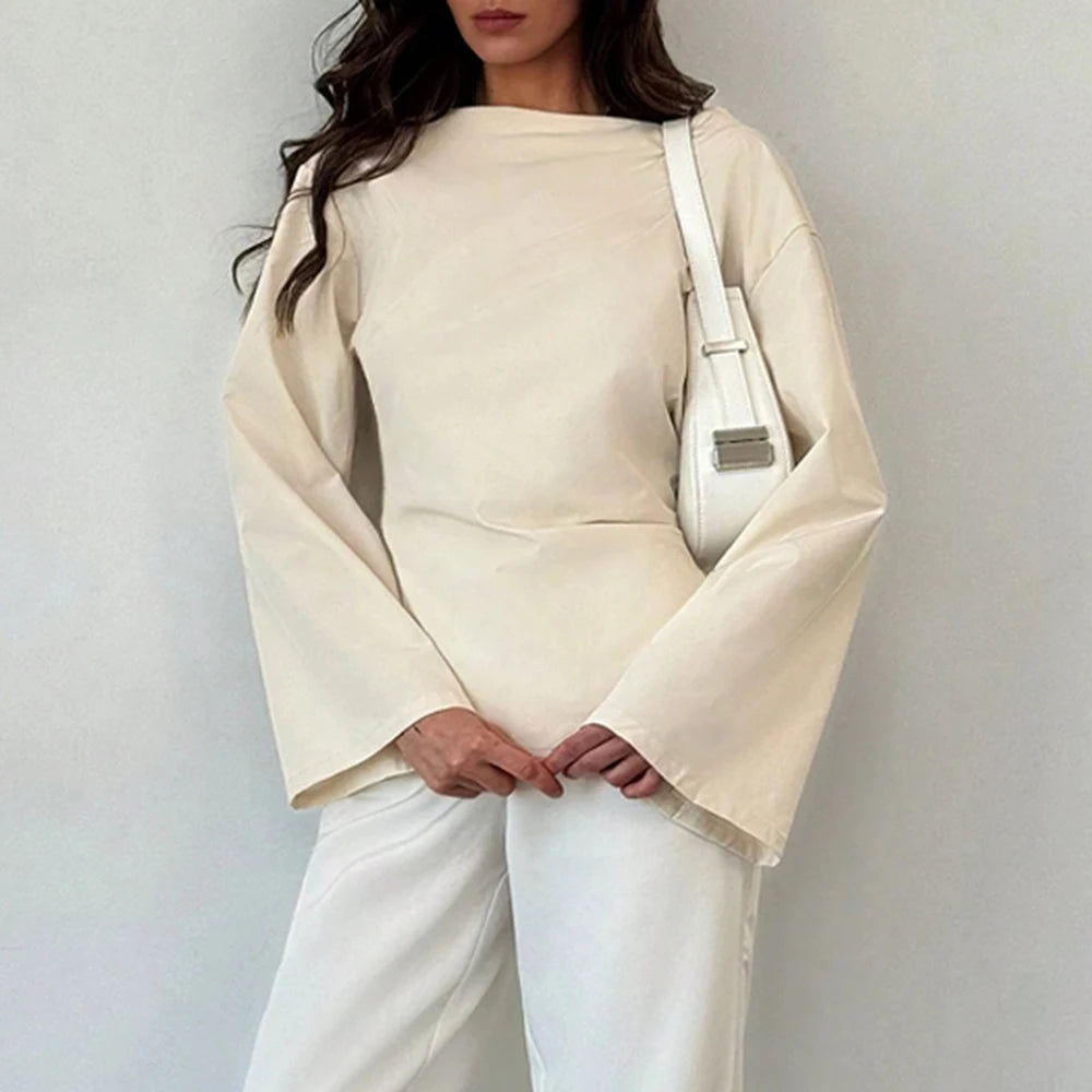 Women's Blouses Summer Fashion Slim Elegant 2025 Plain Minimalism Long Sleeve Round-Neck Office Lady Blouses