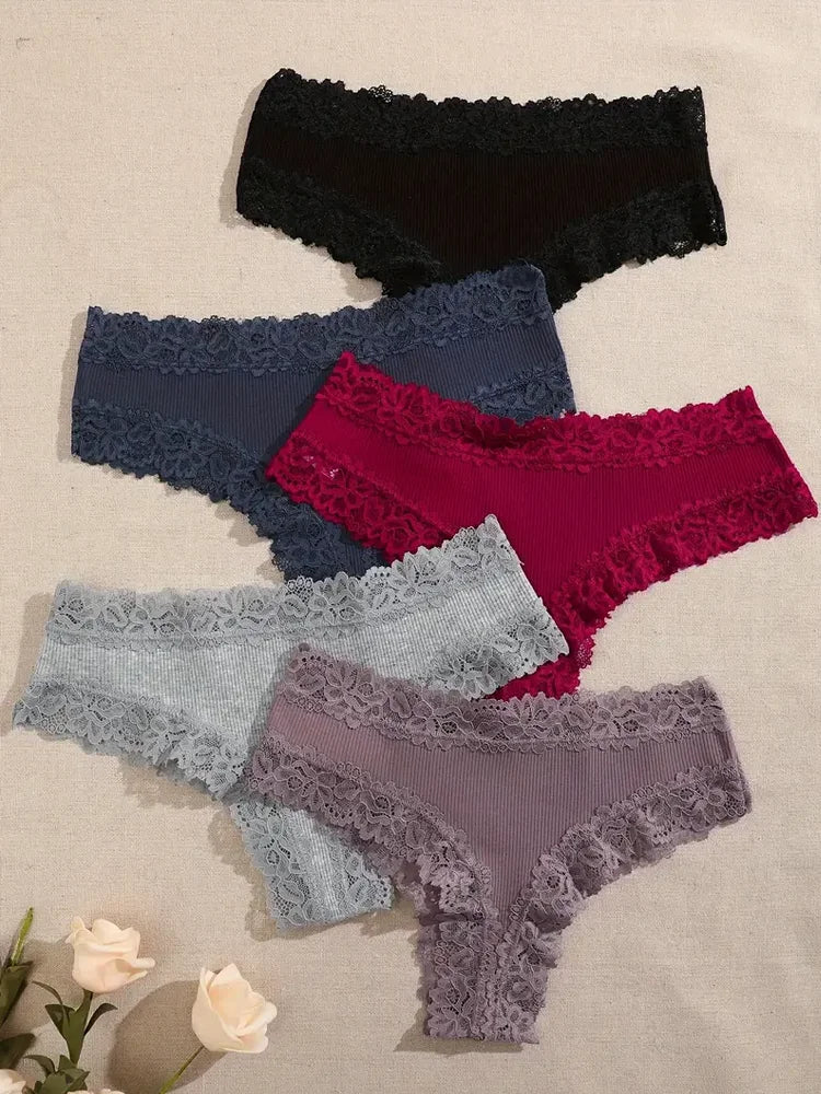 5Pcs/set Floral Lace Cotton Panties