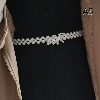 Large Pearl Waist Chain Women's Elastic Belt with Diamond Decoration All-match Skirt Fashion Casual Luxury Design Girdle Gothic