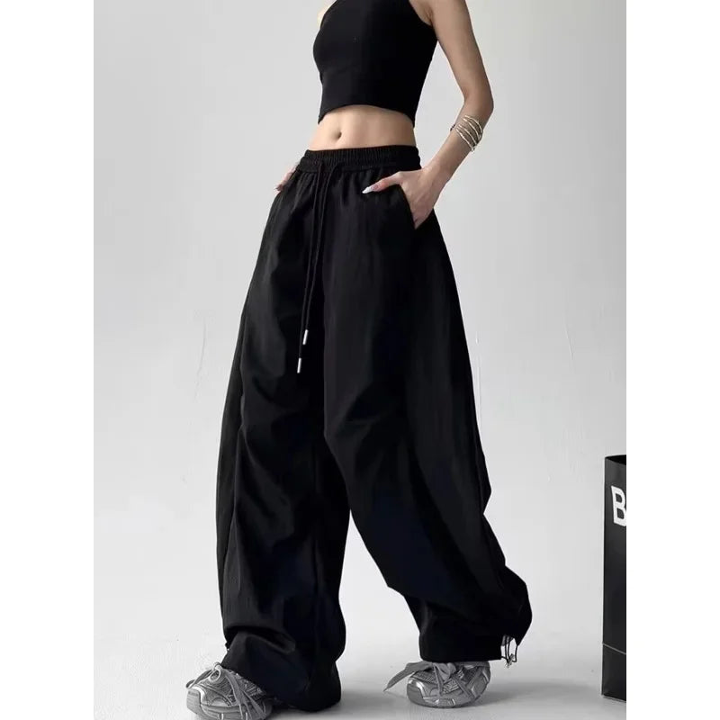Women Loose Dancing Long PantsGrey Letter Embroidery Jazz Dance Pants Wide Leg Workwear Trousers for