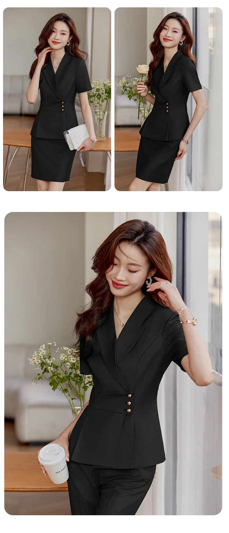 High End Office Ladies Formal Skirts Suits Women Summer 2024 New Korean Fashion Solid Long Sleeve Blazer Trousers 2 Piece Set