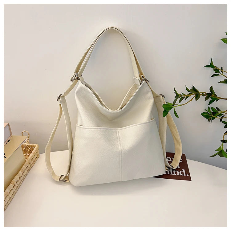 Versatile Student PU Backpack Women New Large Capacity Commute Travel Shoulder Crossbody Bags Fashion All-matched Tote Bag