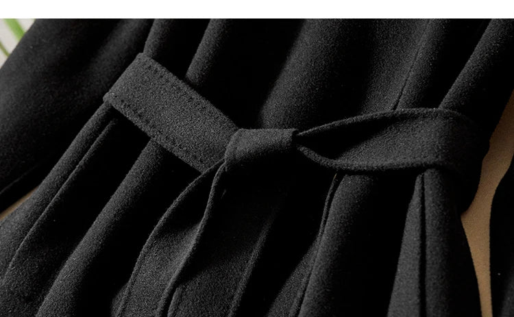 SENTUBILA Women's Long Woolen Overcoats 2025 Winter Outerwear Elegant Turtleneck Warm Double Breasted Belt Wrap Coat W24O42064