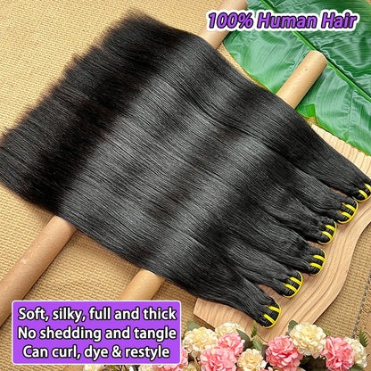 Double Drawn Yaki Straight Human Hair Bundles #1B Natural Black Color Vietnamese 100% Raw Virgin Hair Weave Extensions 1 2 3 4pc