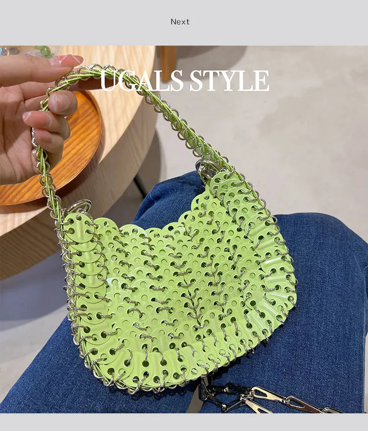 Bling Shiny Metal Sequined Dumpling Bag Woven Handmade Women Handbag Fashion Evening Bag Wedding Party Clutch Purse Shoulder Bag
