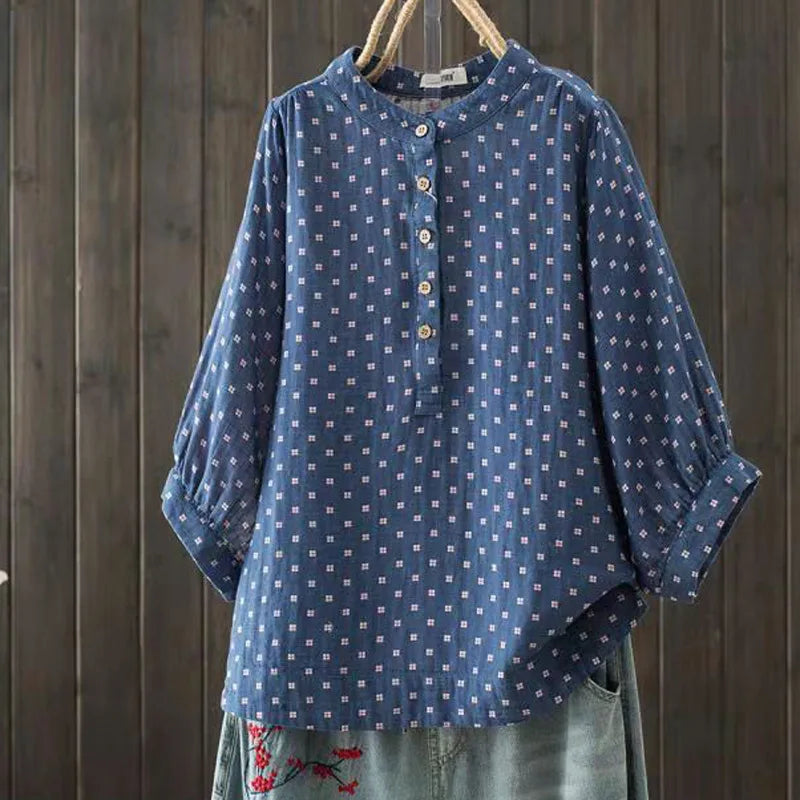 Women's Blouse Women Japanese Cotton Yarn Print Shirts & Blouses Summer Top Half sleeve shirt women's clothing