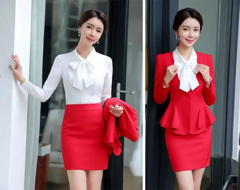 Slim 2 Piece Blazer and Skirt 2024 Spring Autumn New Fashion Office Ladies Ruffle Hem Single Button Blazers Solid Skirt Suits