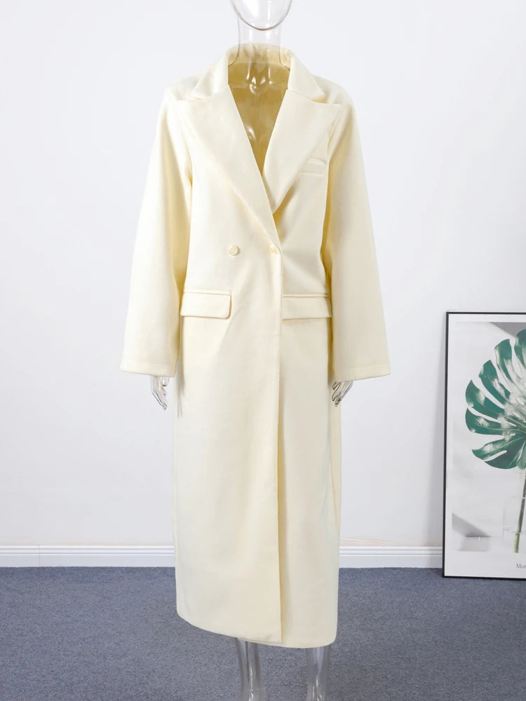 Elegant Women's Woolen Overcoat Lapel Long Sleeve Single Breasted Pocket Warm Long Coat 2025 Autumn Winter Fashion Lady Outwear