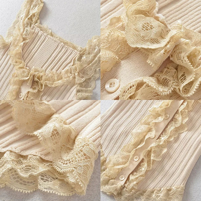 Sexy All-match Simple Lace Stitching Chic Tank Tops For Women Girls Fashion Sweet Casual Slim Fit Short Sleeveless Tank Tops