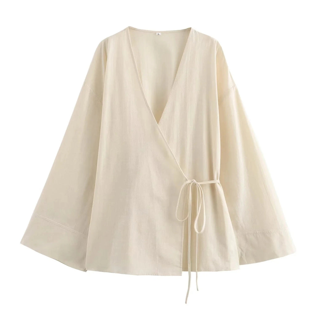 HXAO Woman Pants Set Two Pieces Tied Kimono Long Tops Pajama Baggy Pants Suits Summer Long Sleeve Women's Top And Bottom Set